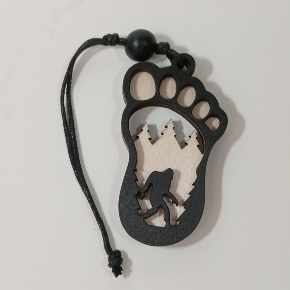 New Bigfoot Sasquatch 2D Wooden Car Mirror Decoration Laser Cut Black & Natural